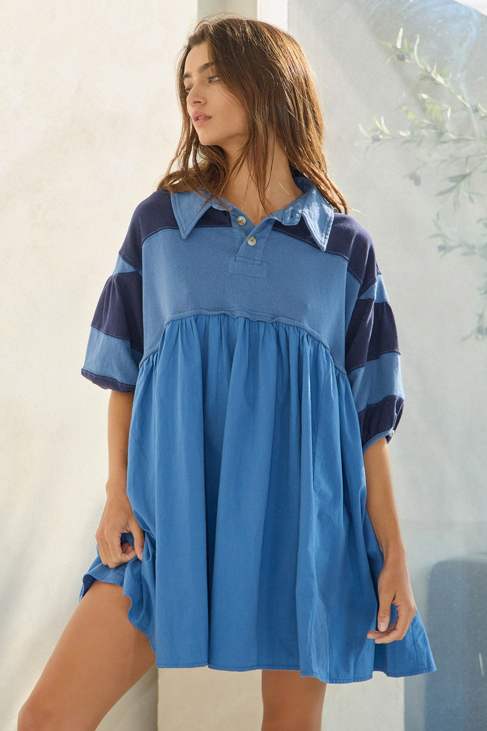 Rugby Mini Dress - Denim Blue