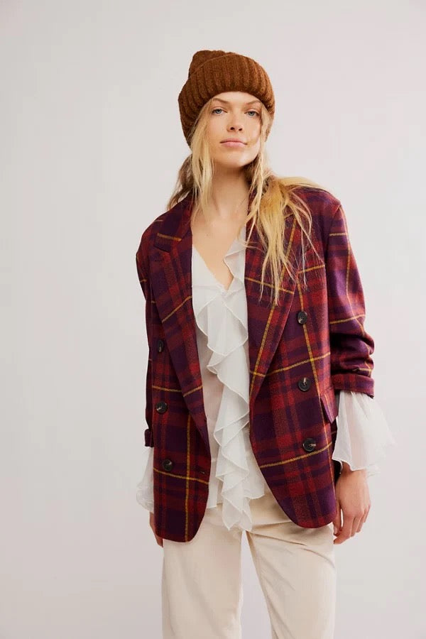 Free People | Dean Double Breasted Blazer - Plum Combo