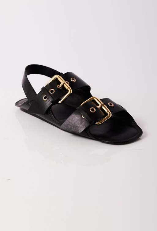 Free People | Blossom Buckle Sandal - Black Leather
