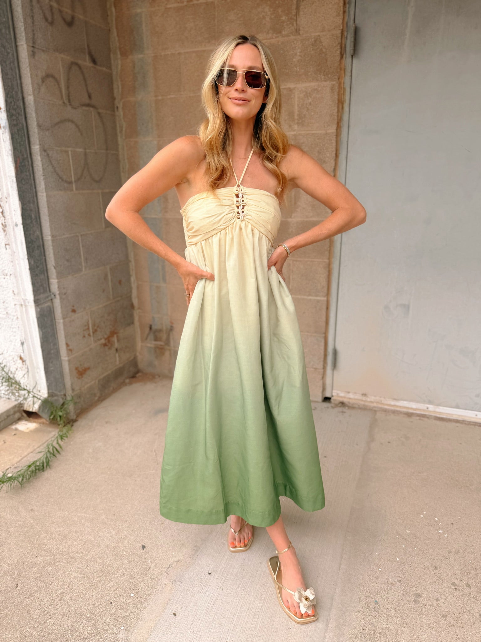 adelyn rae green dress | Celine Ombre Halter Maxi Waist:28 The interest runs from Parent ID:RHC0214-019060M Coutiva Women's Emerald Green