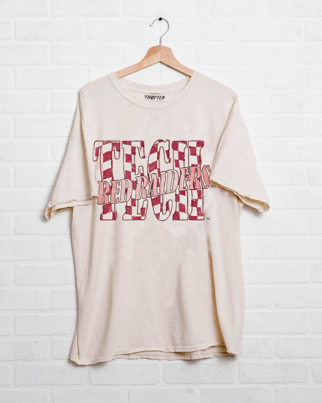 Texas Tech Red Raiders Twisted Check Off White Thrifted Tee