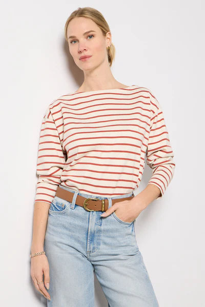 Faherty | Sport Jersey Boatneck Top - Atlantic Clay Stripe