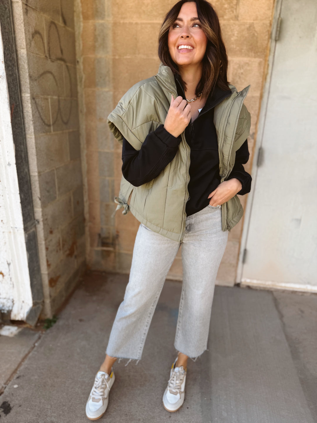 Ziena Puffer Oversized Vest - Olive