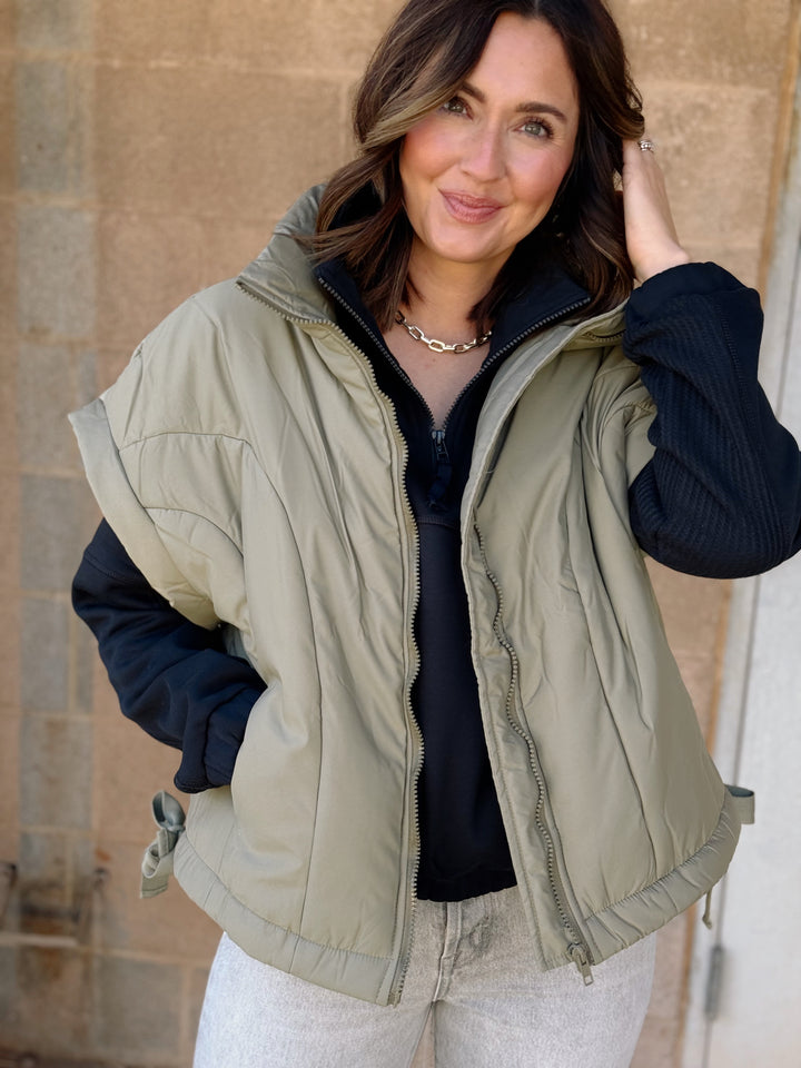 Ziena Puffer Oversized Vest - Olive