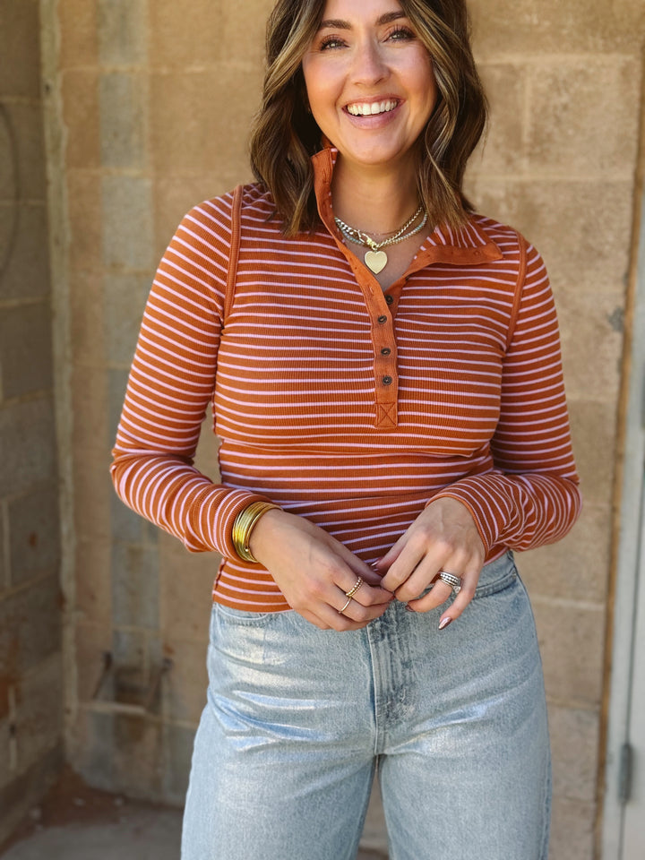 Free People | Lake Henley Stripe- Cinnamon Combo