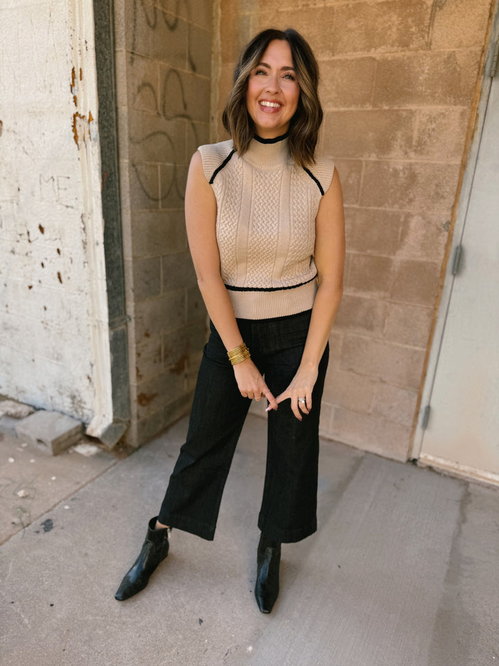 Joe Turtleneck Vest - Ecru Melange with Black