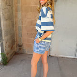 Buttermelon | Garterized Gingham Shorts - Blue/Ivory