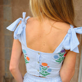 J. Marie Collections | The Samson Midi Skirt Set - Blue & White Stripe Embroidery