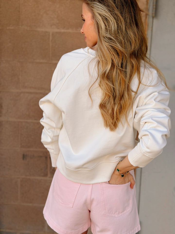 Perfect White Tee | Bowen French Terry Button Front Sweatshirt - White