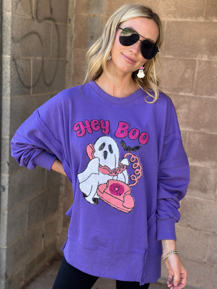 Hey Boo Sequin Sweatshirt - Purple