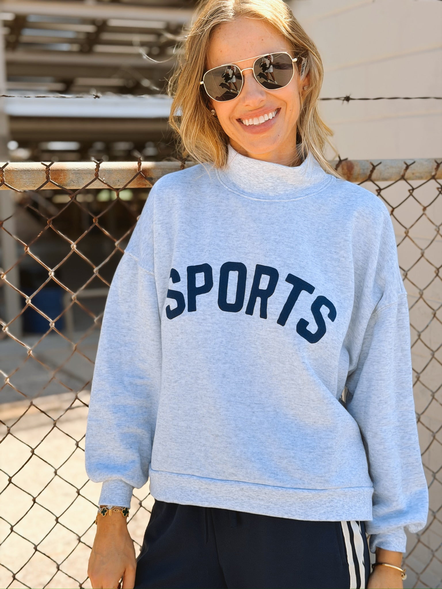 Sunny Somewhere | Navy Sports Mockneck - Heather Ash