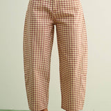MIOU MUSE | Mini Checker Pattern Barrel Pants - Rosewood