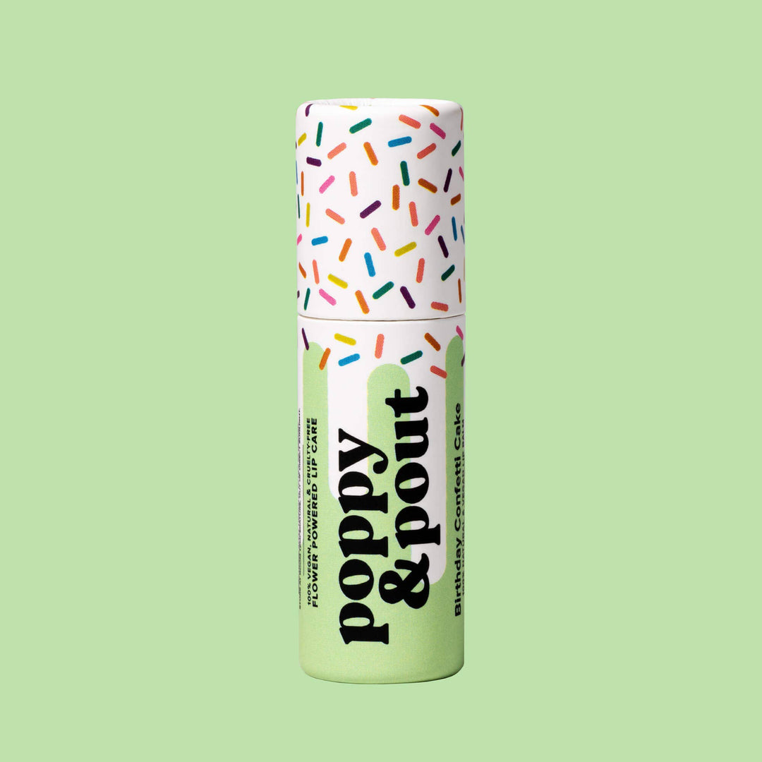 Poppy & Pout Lip Balm | Green Birthday Confetti Cake