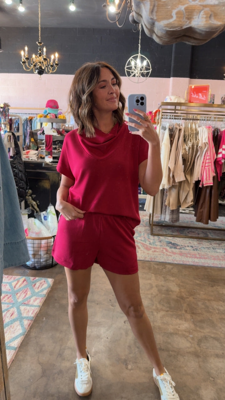 Laguna Cowl Neck Top - Garnet Red