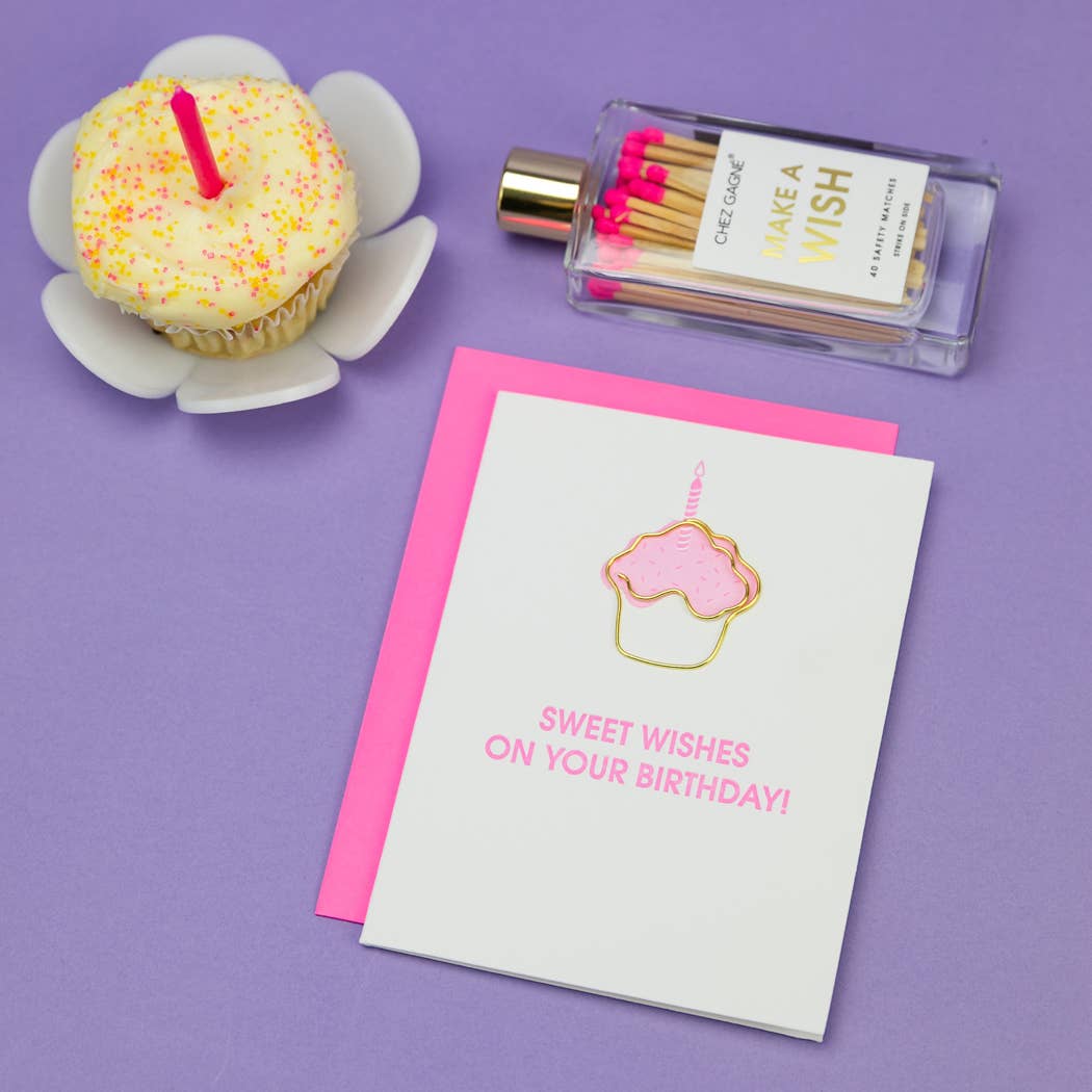 Sweet Wishes On Your Birthday - Birthday - Cupcake Paperclip Card
