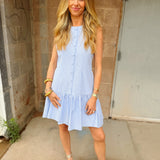 THML | Sleeveless Striped Button Front Dress - Blue