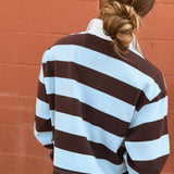 Good American | The Cropped Rugby Polo - Espresso Sky Block Stripe