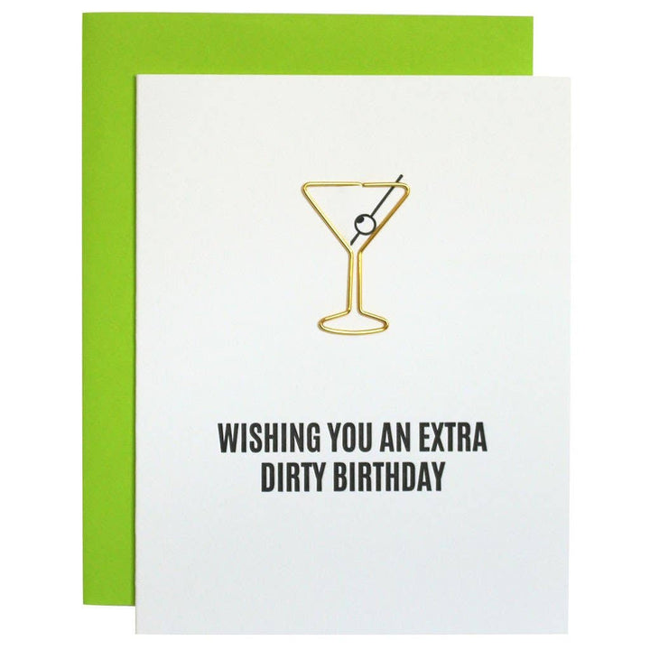 Extra Dirty Birthday - Martini Paper Clip Letterpress Card