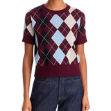 Lucy Paris | Bria Argyle Knit Top- Burgundy Multi