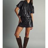 Miou Muse | Faux Leather Mini Skirt - Black