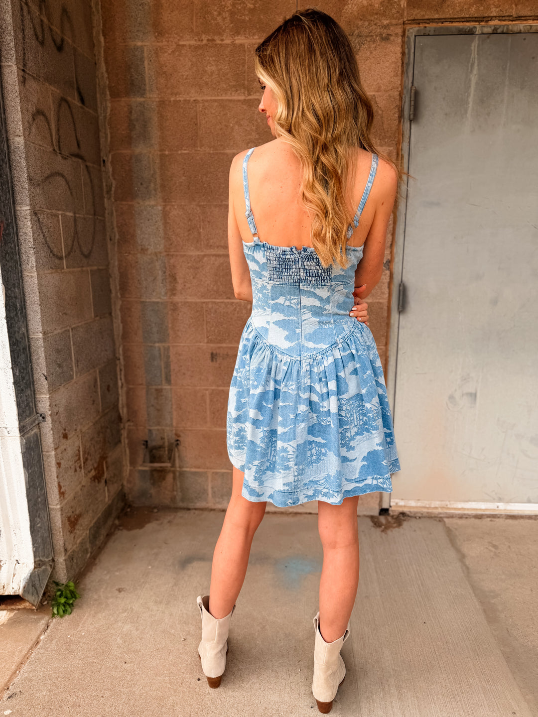 Adelyn Rae | Myla Jacquard Mini Dress - Denim Blue