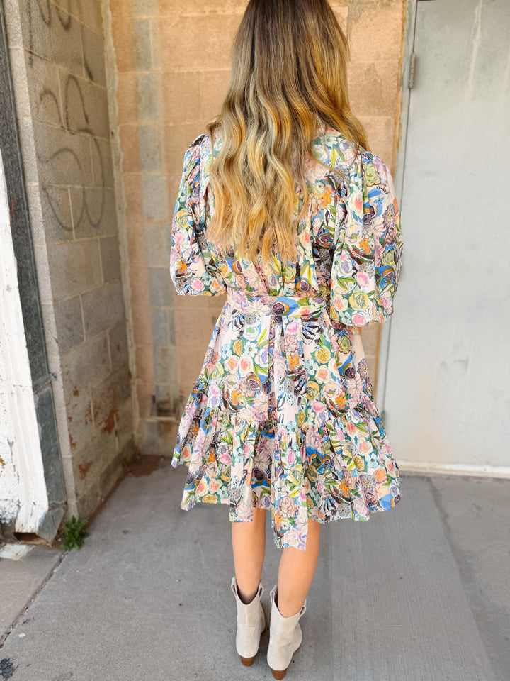 Beulah Style | Bubble Sleeve Ruffle Dress - Floral