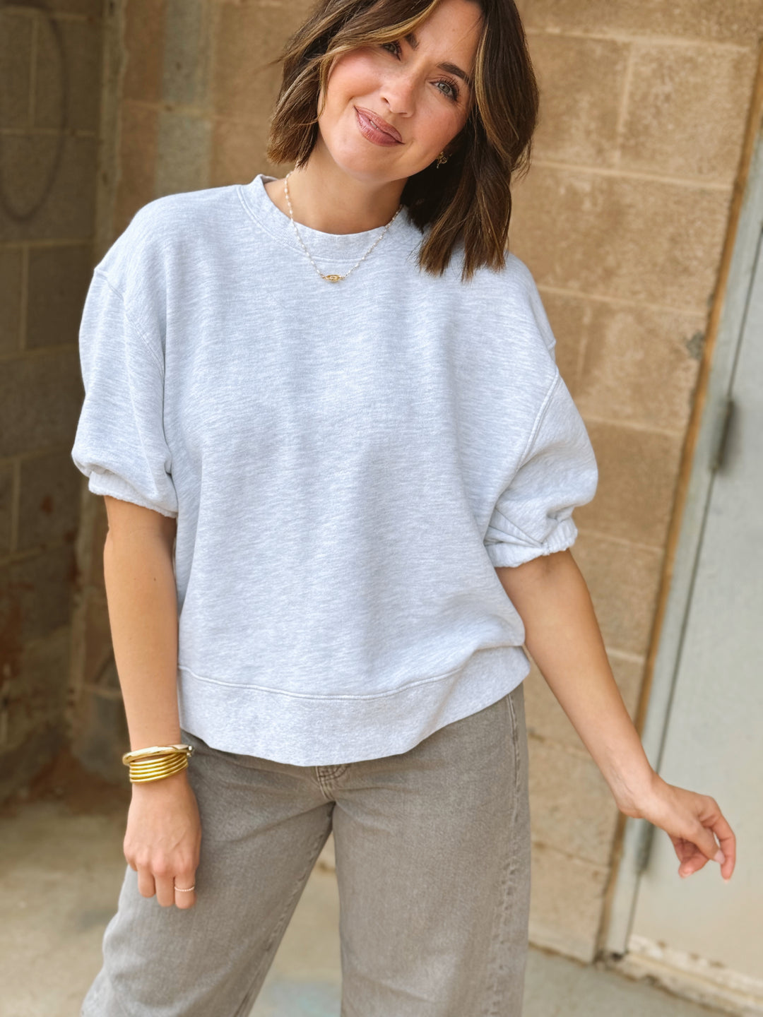Perfect White Tee | Rebecca Rolled Crew Neck - Ash