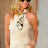 Habitual | The Halter Top - Ecru Jet Black Stripe