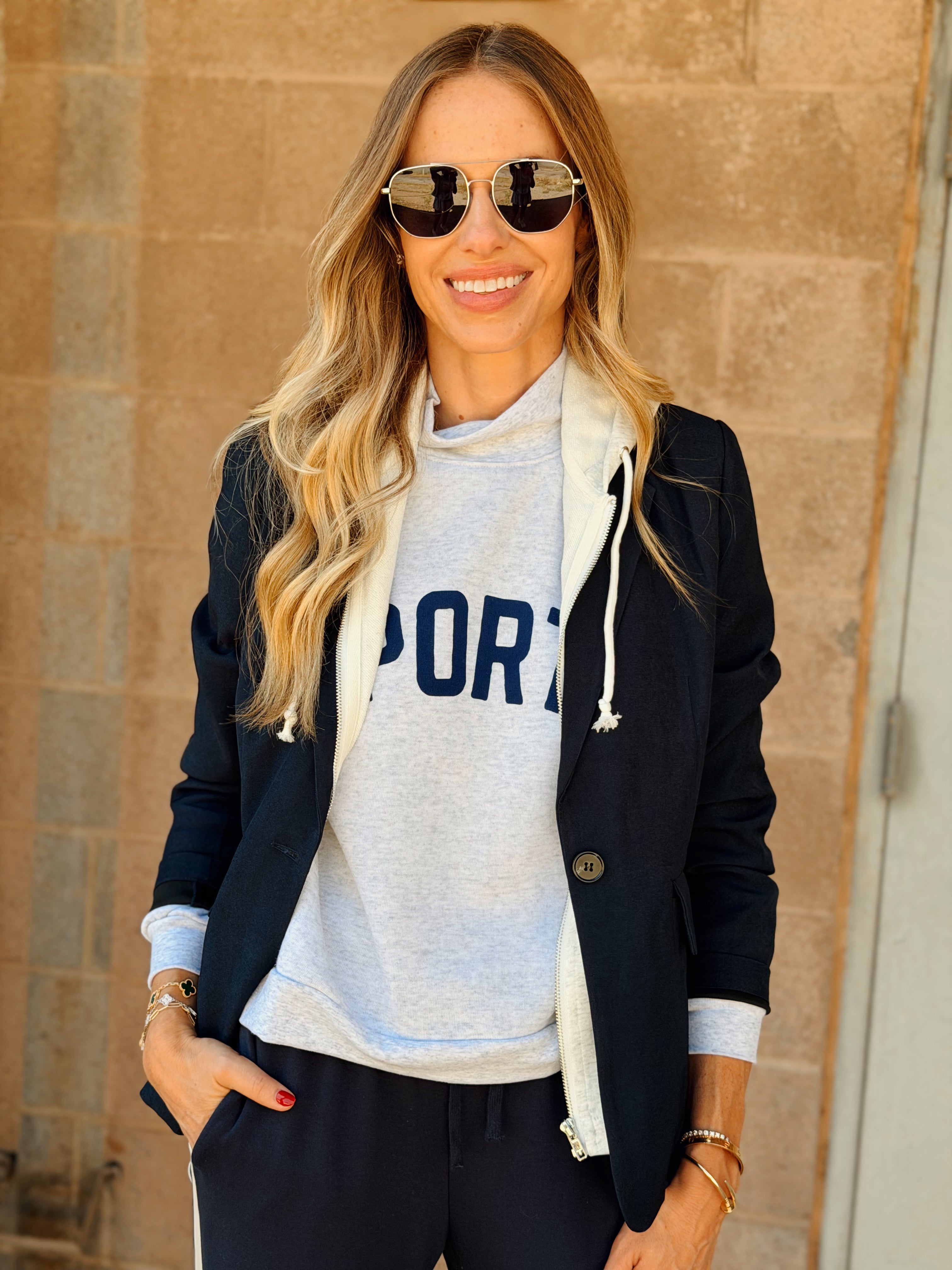 SixFifty | Drew Blazer with Sweatshirt Insert - Navy & Heather Grey
