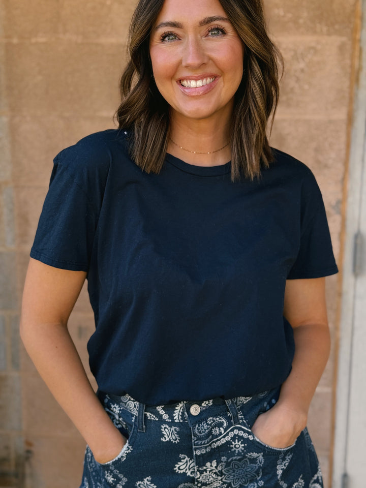 Perfect White Tee | Harley Boxy Crew - Navy