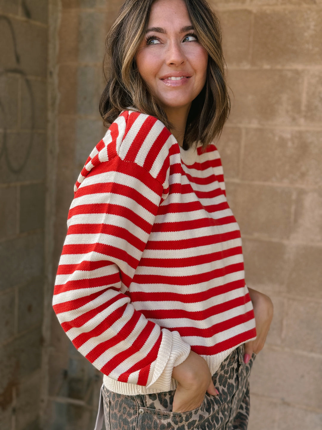 Get In Line Pullover - Cream Red