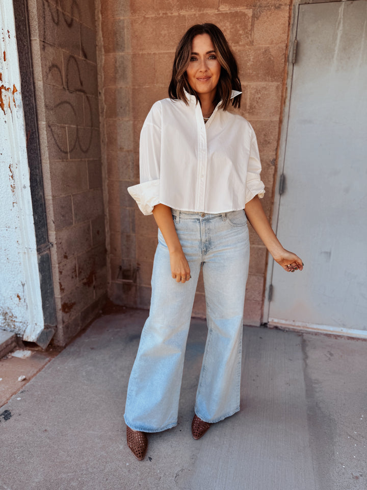 Cropped Button Down Shirt - White