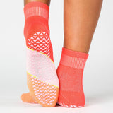 Pointe Studio | Women's Chev Stripe Ankle Grip Sock – Rose