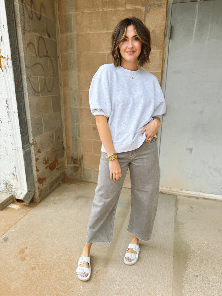 Perfect White Tee | Rebecca Rolled Crew Neck - Ash