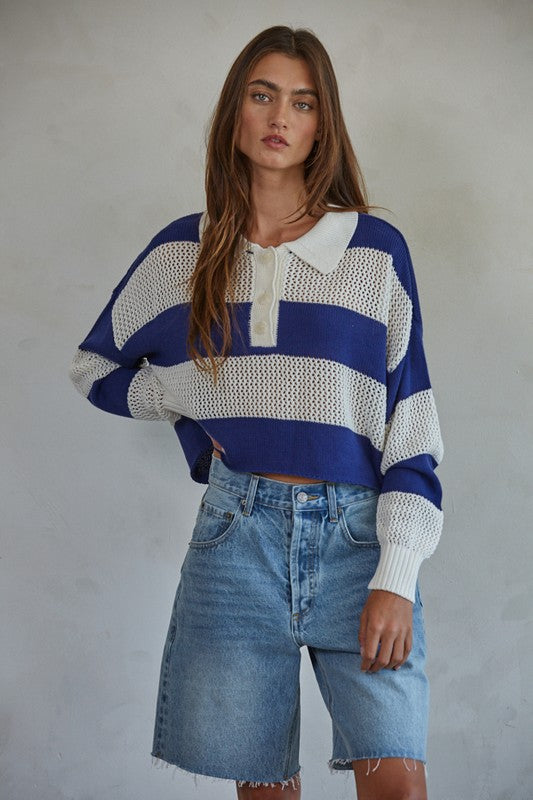 Declan Sweater Top - Ivory & Navy