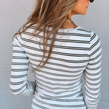 Sanctuary | Button Front Ribbed Top - Chalk/Black Stripe
