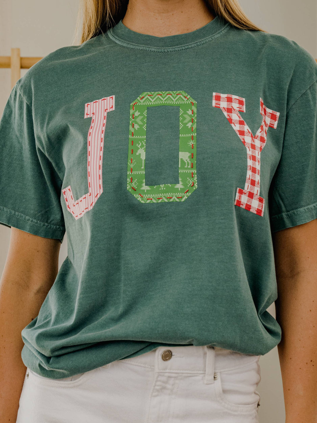 Christmas Holiday JOY Quilted Puff Ink Tee - Green