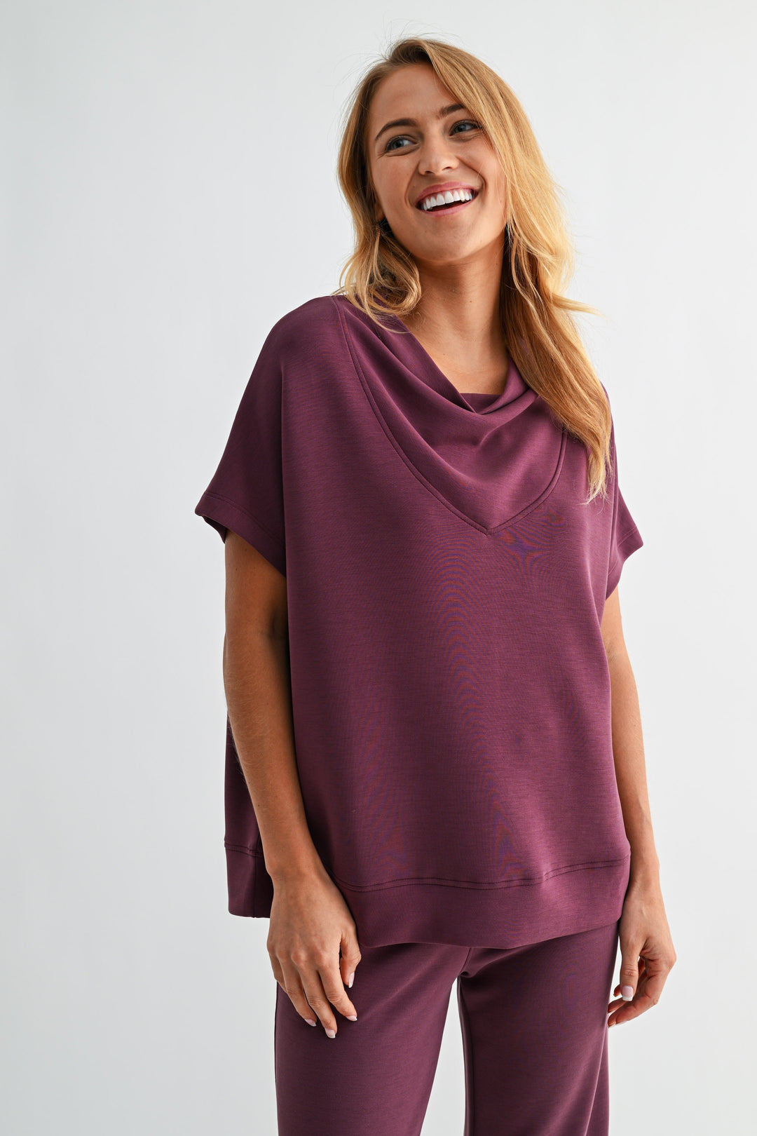 Laguna Cowl Neck Top - Dark Plum