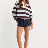 Good American | The Cropped Rugby Polo - Espresso Sky Block Stripe