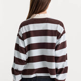 Good American | The Cropped Rugby Polo - Espresso Sky Block Stripe