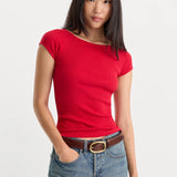Good American | The Variegated Rib Top- Crimson Rose