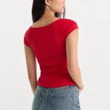 Good American | The Variegated Rib Top- Crimson Rose
