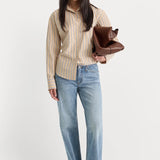 Good American | The Poplin Easy Shirt - Dune Multi Stripe