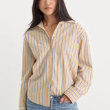 Good American | The Poplin Easy Shirt - Dune Multi Stripe