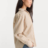 Good American | The Poplin Easy Shirt - Dune Multi Stripe