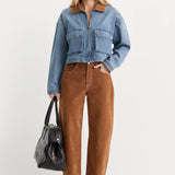 Good American | The Denim Swing Cropped Jacket - Amber
