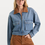 Good American | The Denim Swing Cropped Jacket - Amber