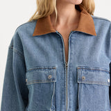 Good American | The Denim Swing Cropped Jacket - Amber