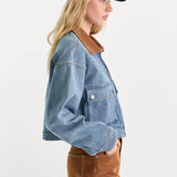 Good American | The Denim Swing Cropped Jacket - Amber