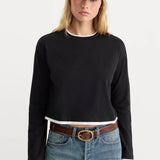 Good American | The Long Sleeve Layered Tee - Black